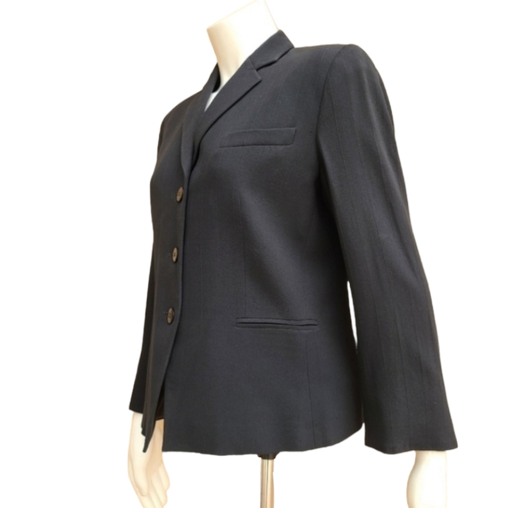 ARMANI COLLEZIONI Black Pinstriped Wool Blazer 8 Vintage Luxury Suit Jacket - Picture 13 of 15